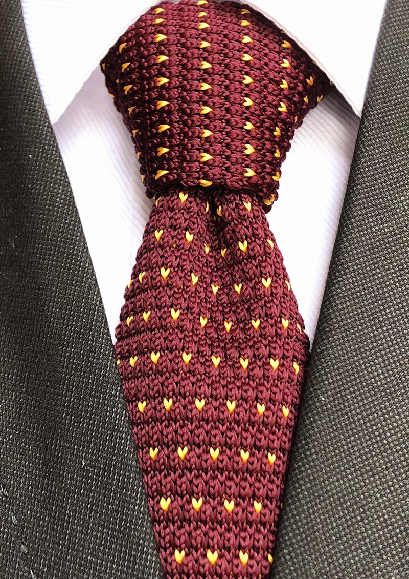 Elfeves Men Classic Burgundy Red R Patterned Woven Silk Ties Fashion Fitness Designer Cotton Neckties Neckwear - Image 2